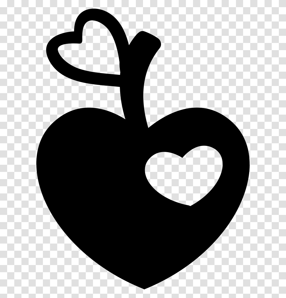 Heart Shaped Apple With Heart Bite And Heart Leaf Shape, Stencil, Silhouette Transparent Png