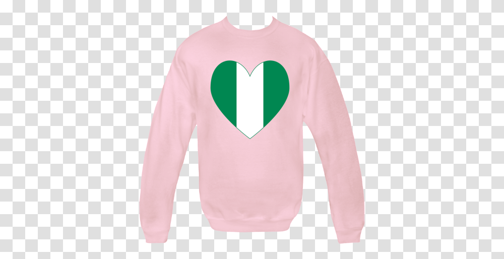Heart Shaped Flag Of Nigeria With A Green Border The Long Sleeve, Clothing, Apparel, Sweater, Sweatshirt Transparent Png