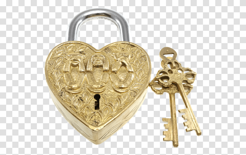 Heart Trick Padlock Monkey Heart Brass Lock, Cross Transparent Png
