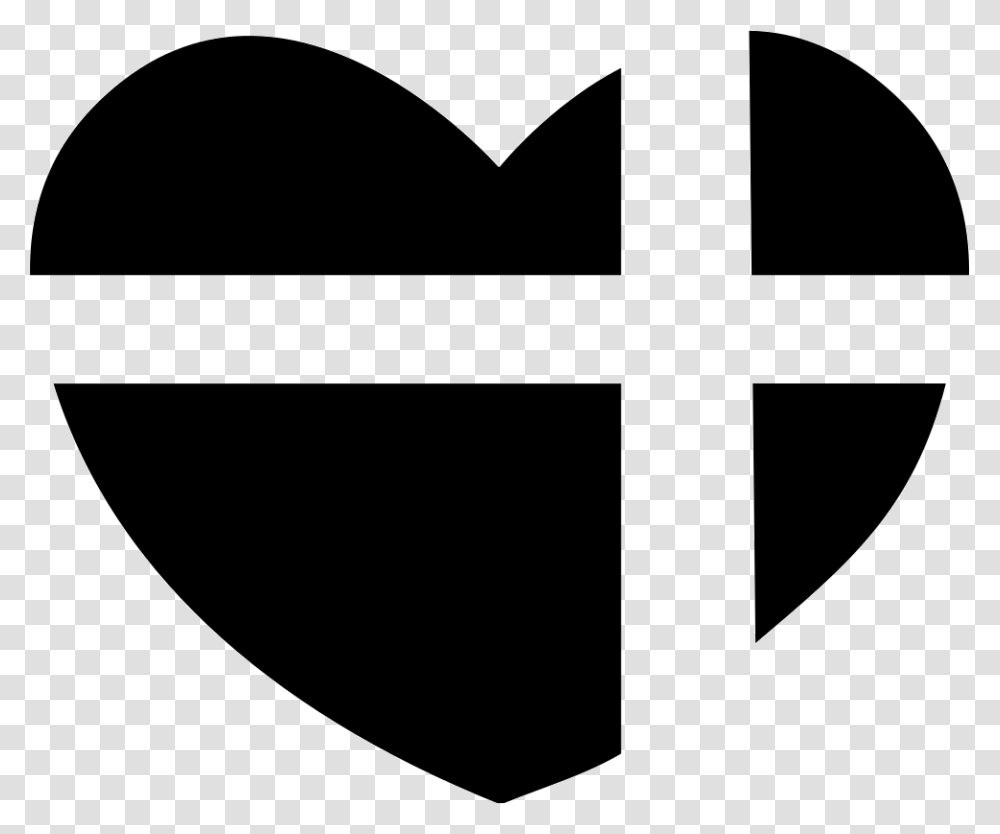 Heart With A Cross Of Present Ribbon Emblem, Armor, Stencil Transparent Png