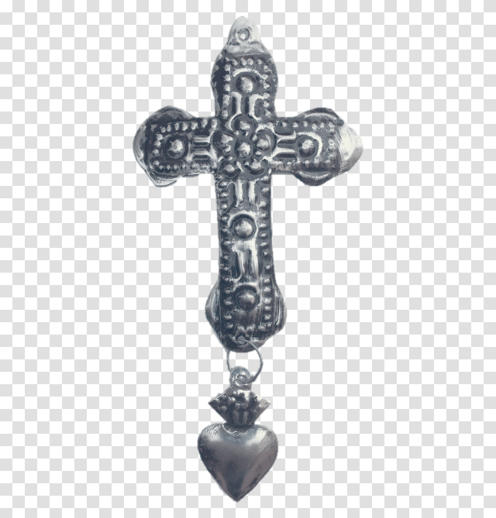 Heart With Cross Handmade Tin Milagro From Mexico Inspirational Faith Hope Love, Crucifix Transparent Png