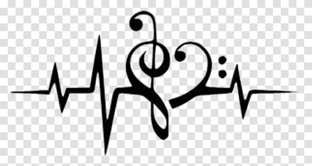 Heartbeat With Music Notes Clipart Treble Bass Clef Heart, Weapon, Weaponry, Stencil Transparent Png