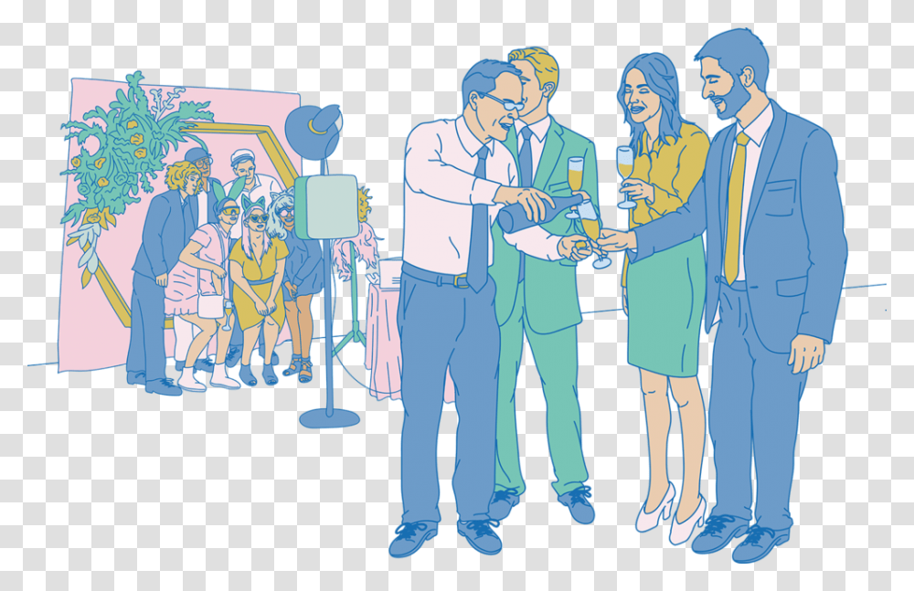 Heartbreak Hotel Photobooth Illustration, Person, Crowd, Drawing, People Transparent Png