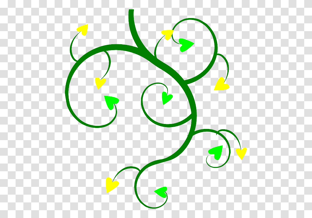 Hearts Branch Green Yellow Hearts Vines Black And White, Floral Design, Pattern Transparent Png