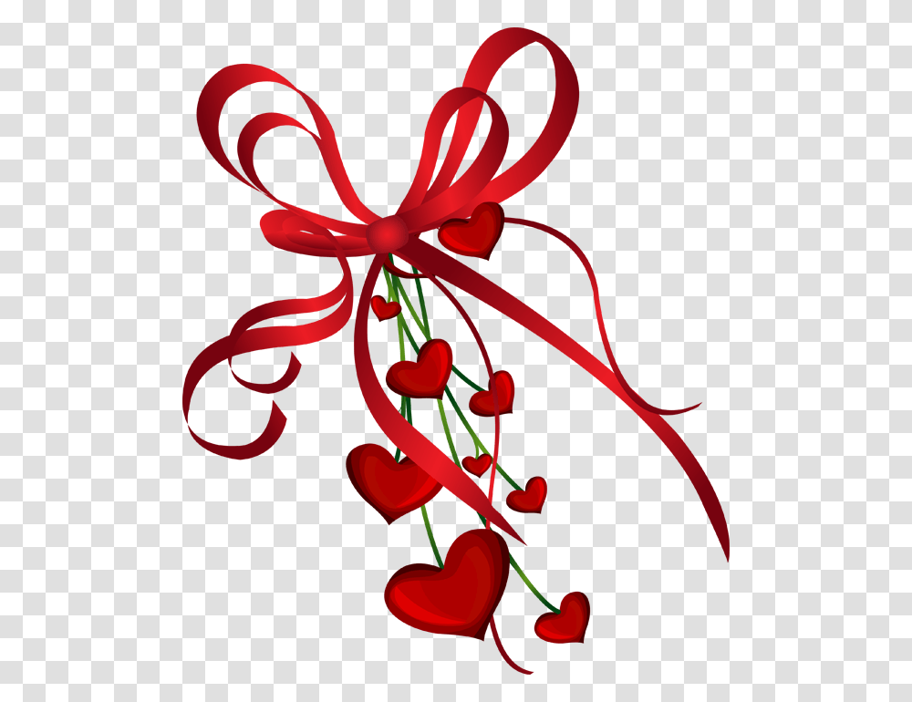 Hearts Clip Art Of A Valentine Bow And Hearts Hearts, Plant, Petal, Flower, Blossom Transparent Png