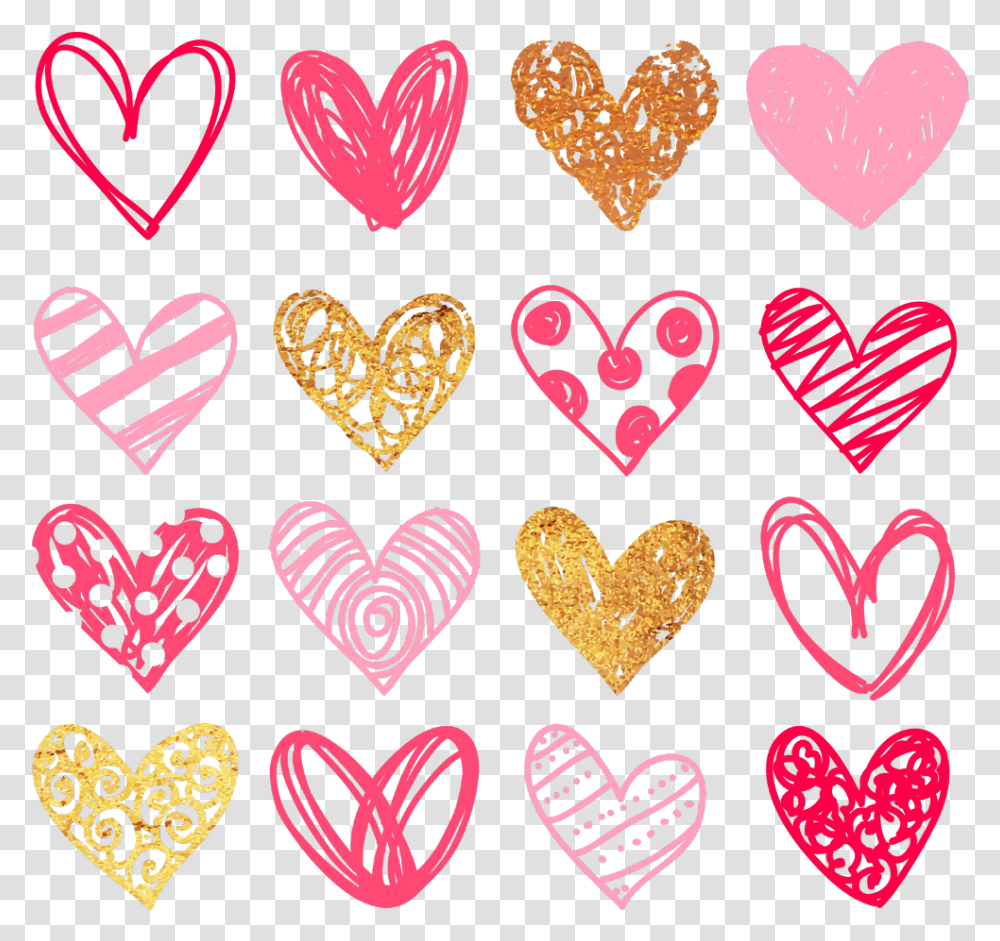 Hearts Doodle Overlay Pink Gold Love Freetoedit Black And White Hearts Clipart, Rug Transparent Png