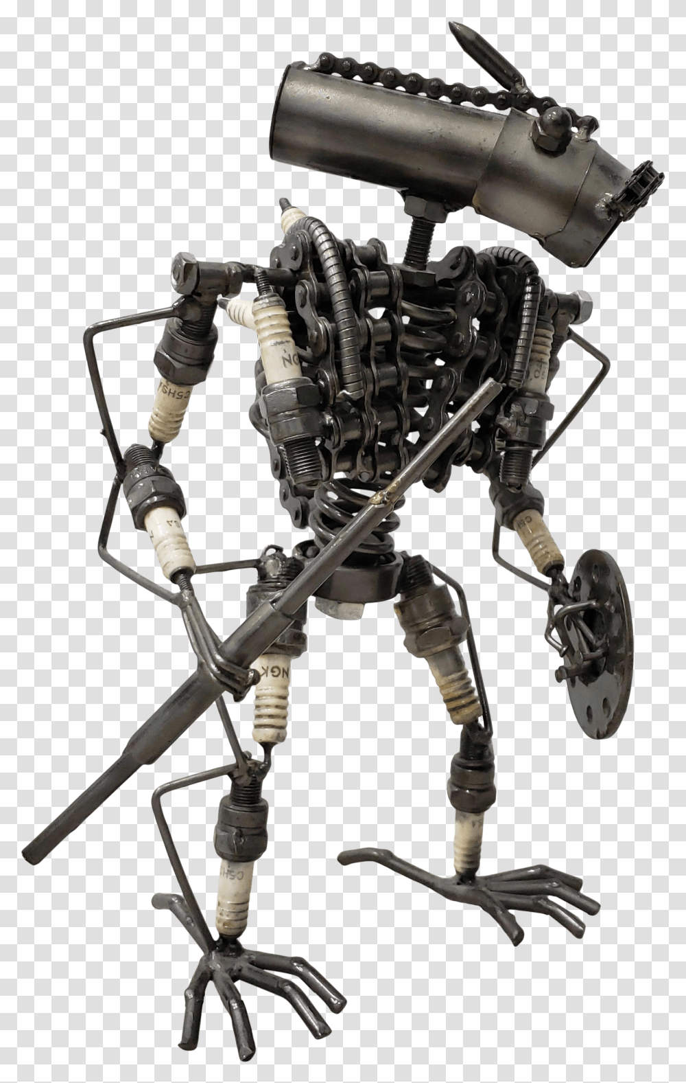Heavy Gauge Scrap Metal Kinetic Robot Sculpture Ranged Weapon, Gun, Weaponry, Tripod, Machine Transparent Png