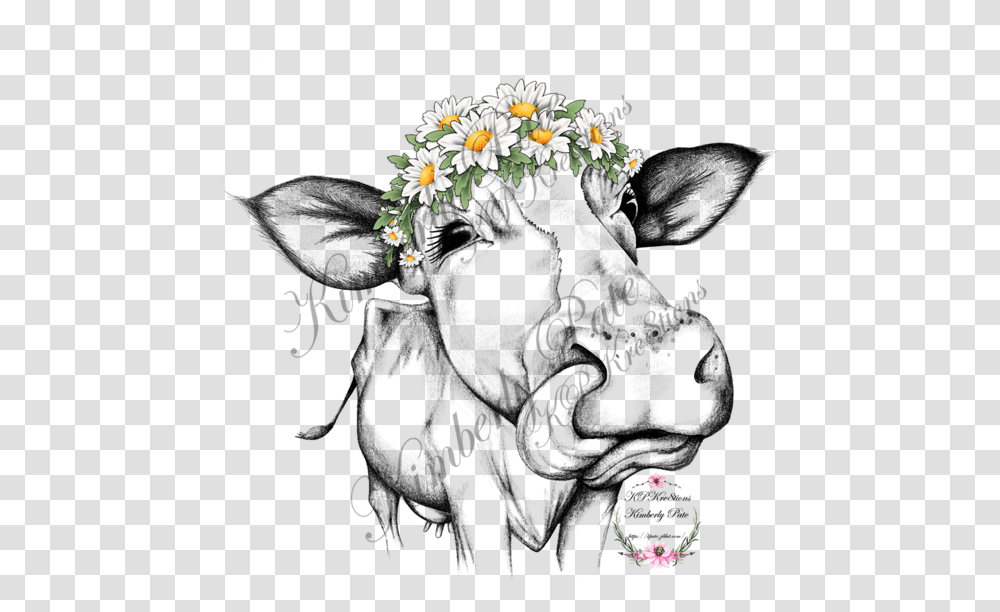Heifer With Daisy Crown Waterslide Black And White Not My Pasture, Plant, Flower, Blossom, Flower Arrangement Transparent Png