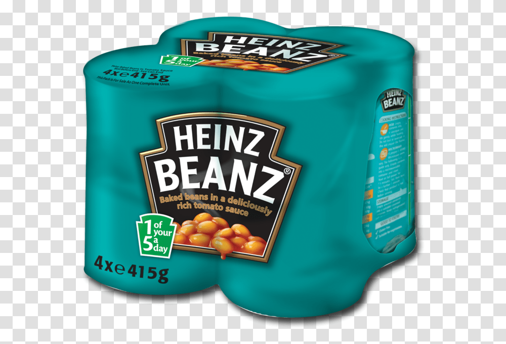 Heinz Beanz Baked Beans 4x415g Heinz Beans Fridge Pack, Ketchup, Food, Plant, Label Transparent Png