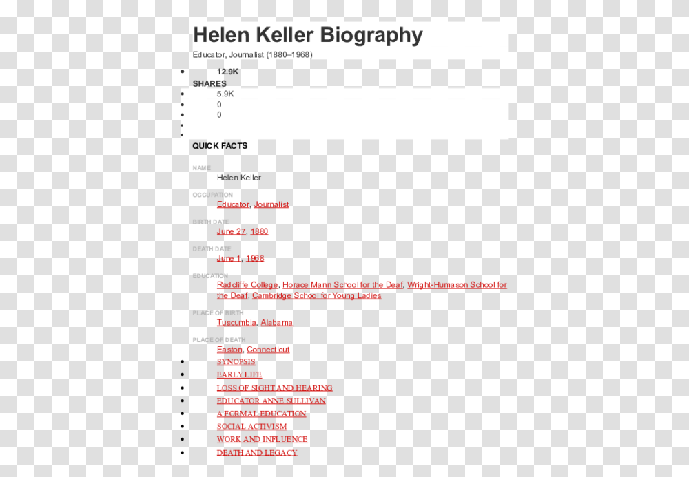 Helen Keller, File, Page, Menu Transparent Png