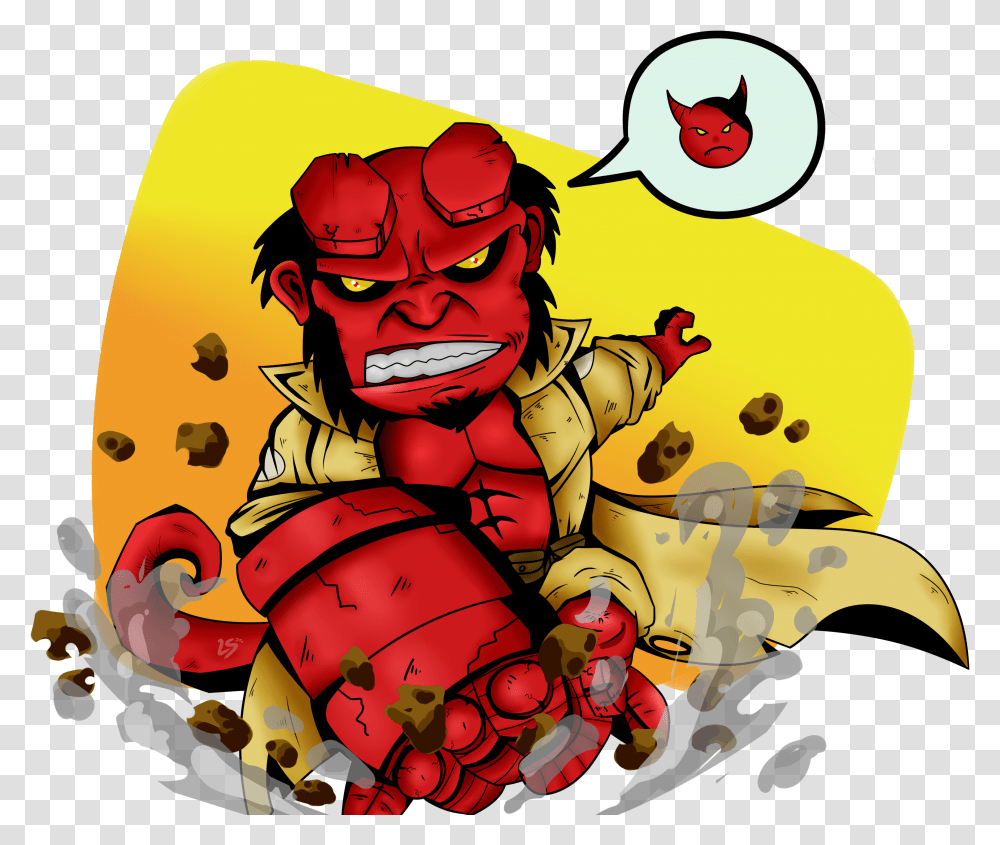 Hellboy Chibi By Loganue Cartoon, Graphics, Person, Label, Text Transparent Png