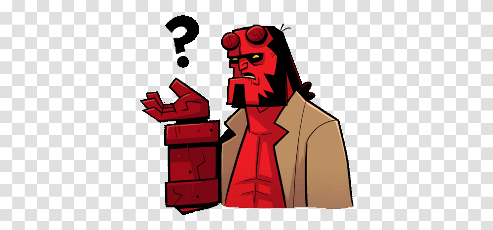 Hellboy What Question Sticker Gif Animated Gif Gif Question Mark, Text, Clothing, Label, Symbol Transparent Png
