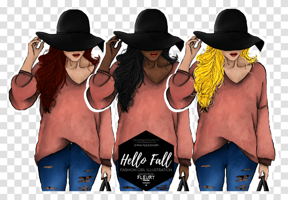 Hello Fall Fashion Girl Collection Example Image Costume Hat, Apparel, Person, Book Transparent Png
