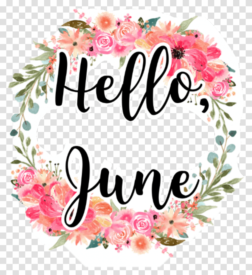 Hello June Background Watercolor Wreath, Floral Design, Pattern Transparent Png