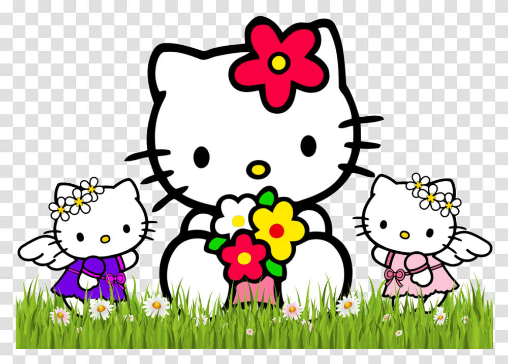 Hello Kitty Backgrounds Hello Kitty With Flowers, Graphics, Art, Floral Design, Pattern Transparent Png