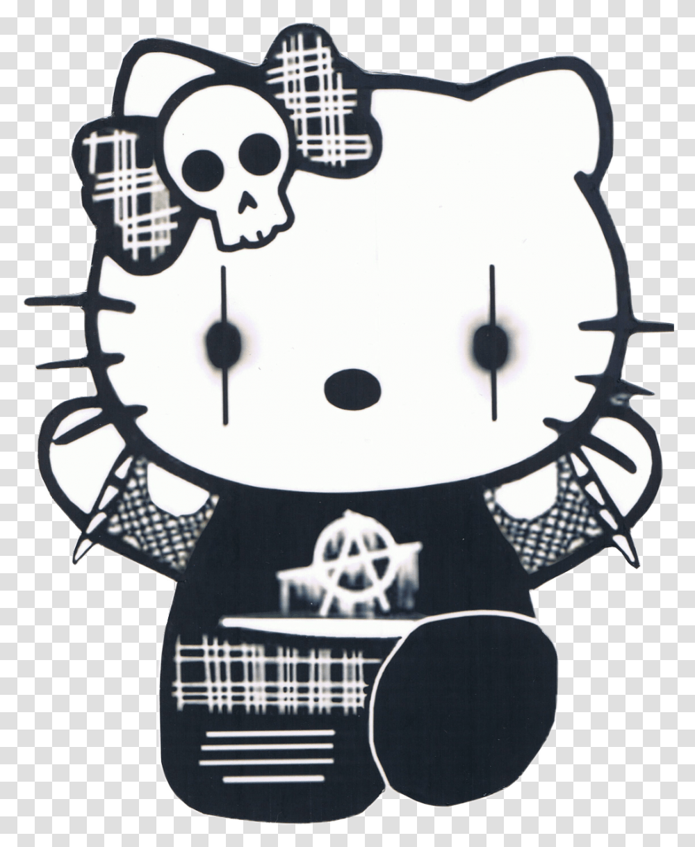 Hello Kitty Clipart Black And White Goth Hello Kitty, Analog Clock, Wall Clock, Stencil, Leisure Activities Transparent Png