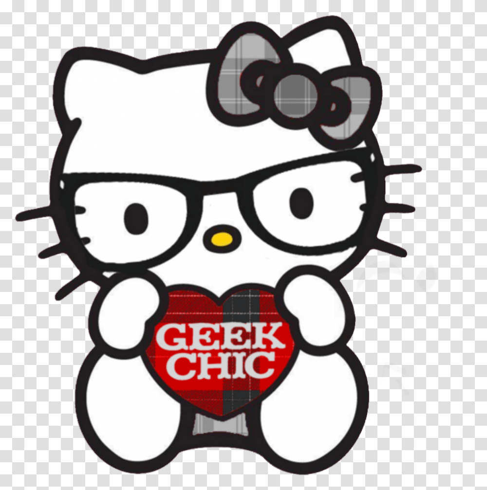 Hello Kitty Pics Geek Chic Nerd Otaku Geek Hello Kitty Wearing Glasses, Label Transparent Png