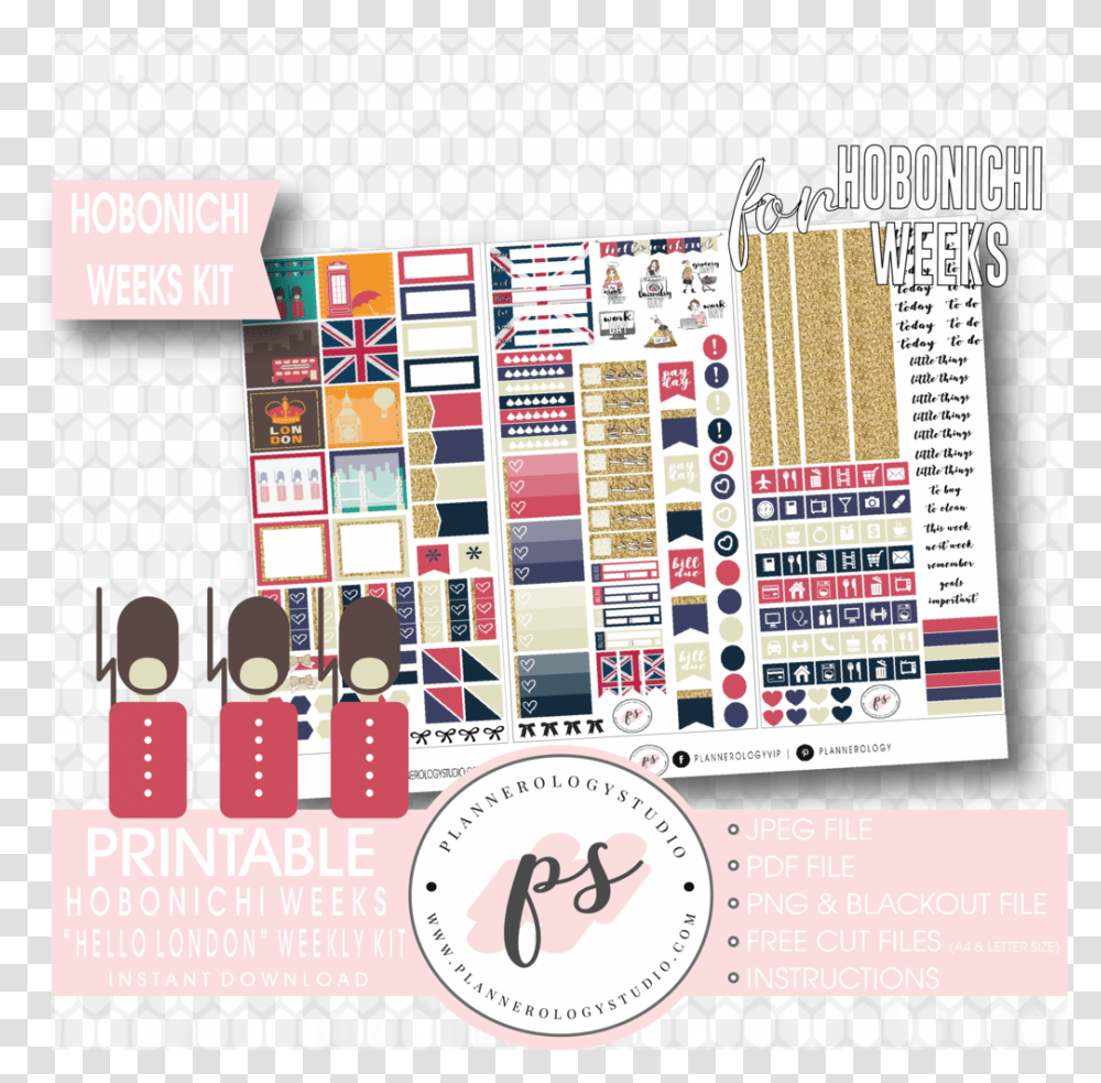 Hello London Weekly Kit Printable Digital Planner Stickers, Word, Flyer, Poster Transparent Png