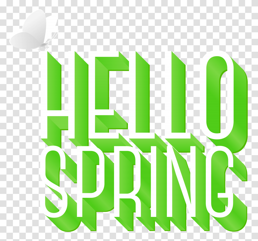 Hello Spring Clip, Word, Green, Plant Transparent Png