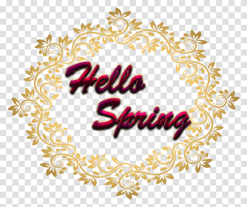 Hello Spring Free Image Download Wedding Gold Border, Floral Design, Pattern Transparent Png