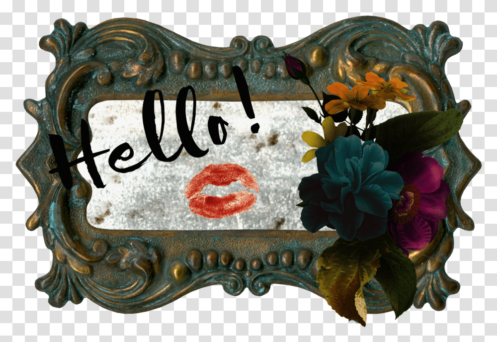 Hello Sultry Lips Dark Coral Rose Peach Gloss With Antique Floral Design, Interior Design, Label, Text, Birthday Cake Transparent Png