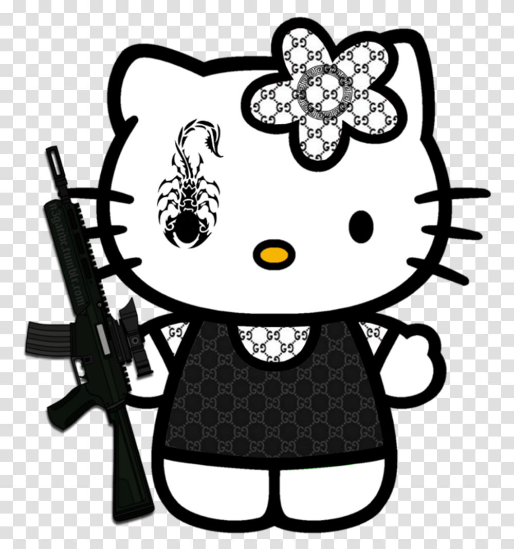 Hellokitty Gucci Ak47 Kidcore Cute Scorpion Hello Kitty, Drawing, Stencil, Doodle Transparent Png