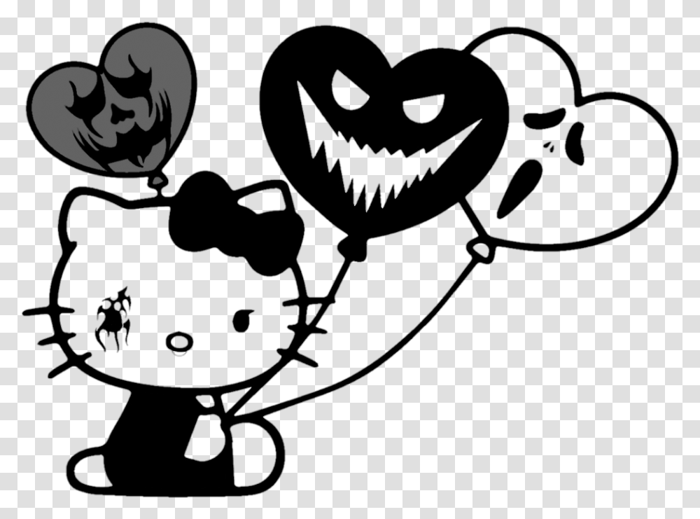Hellokitty Kitty Creepy Cat Ballons Goth Emo Hello Kitty, Heart, Stencil, Label Transparent Png