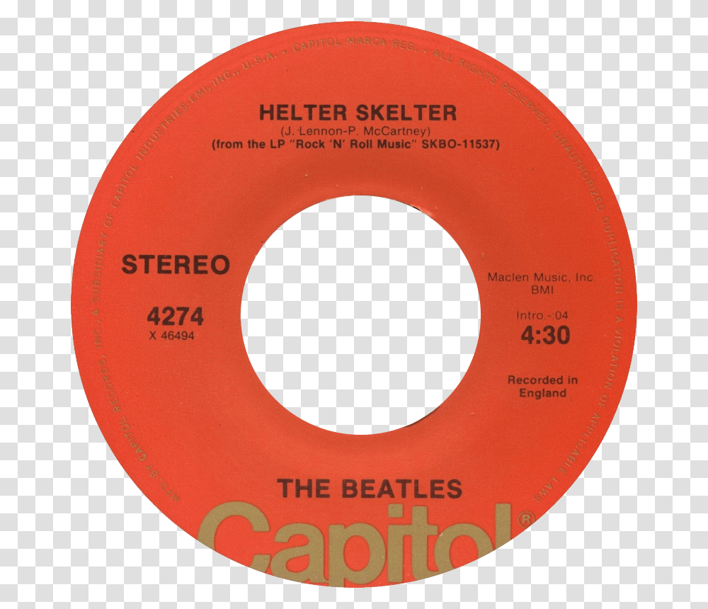 Helter Skelter By The Beatles B Side Label Us Vinyl Label, Tape, Frisbee, Toy Transparent Png