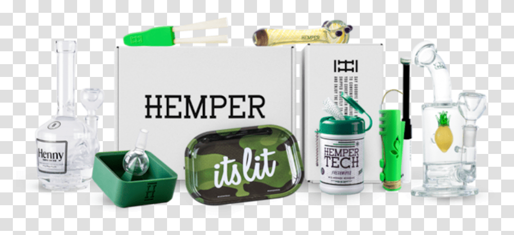 Hemper Subscription Weed Pack Weed Accessories Gift Set, Bottle, Cabinet, Furniture, Paint Container Transparent Png