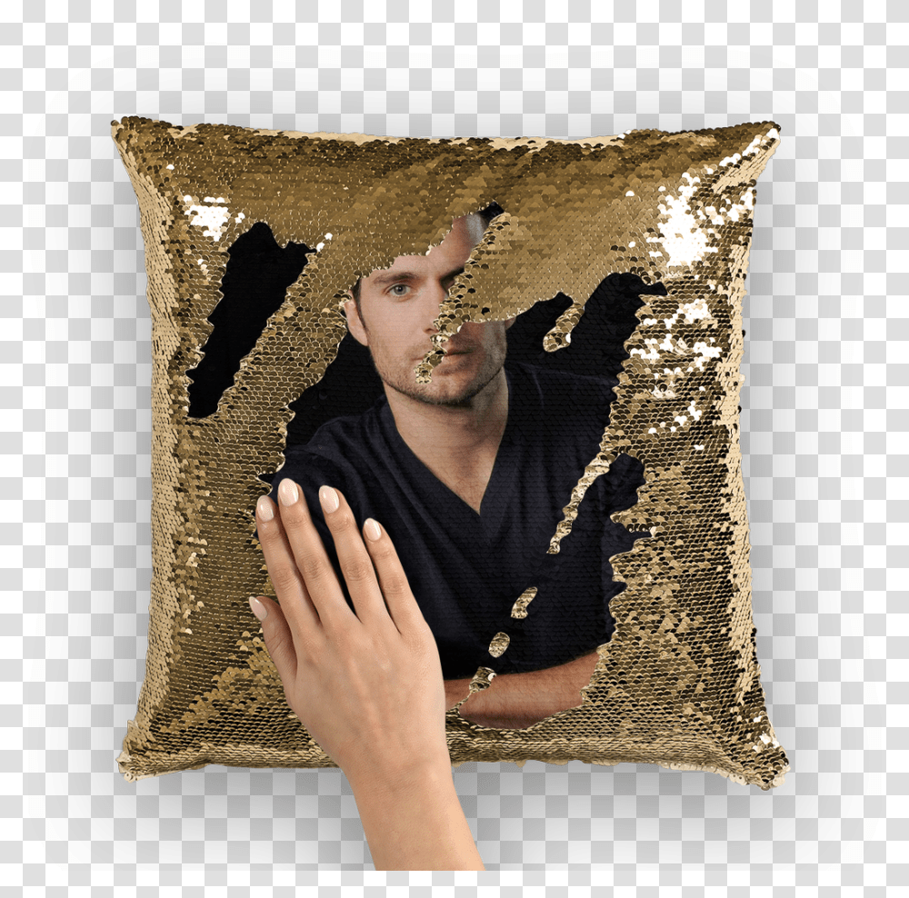 Henry Cavill Sequin Cushion CoverClass Ainsley Harriott Pillow, Person, Human, Finger Transparent Png