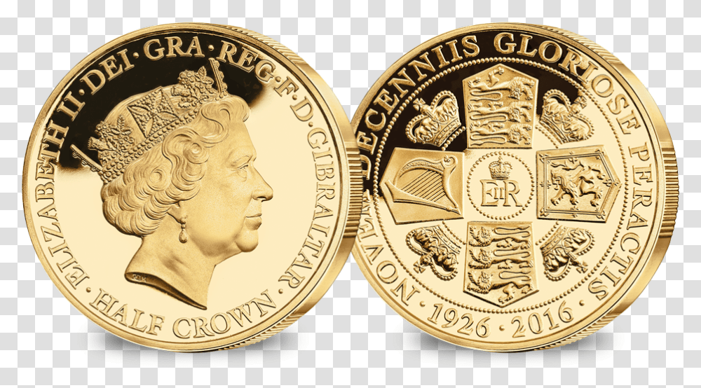 Her Majesty S 90th Birthday Portrait Gold Layered Half Queens 90th Birthday Coin, Money, Person, Human, Honey Bee Transparent Png