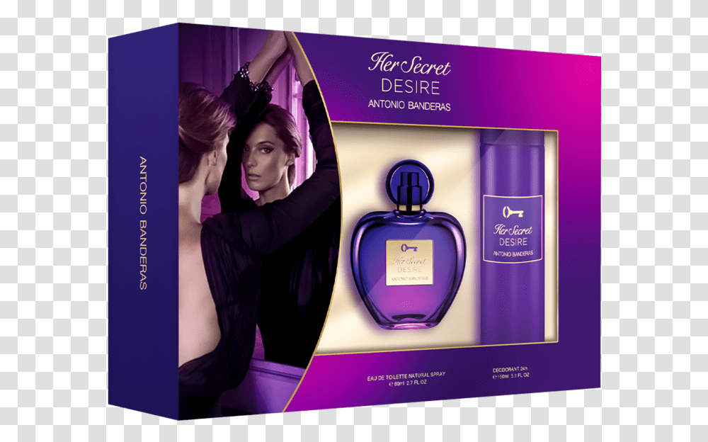 Her Secret Desire Antonio Banderas Perfume, Cosmetics, Bottle, Person, Human Transparent Png