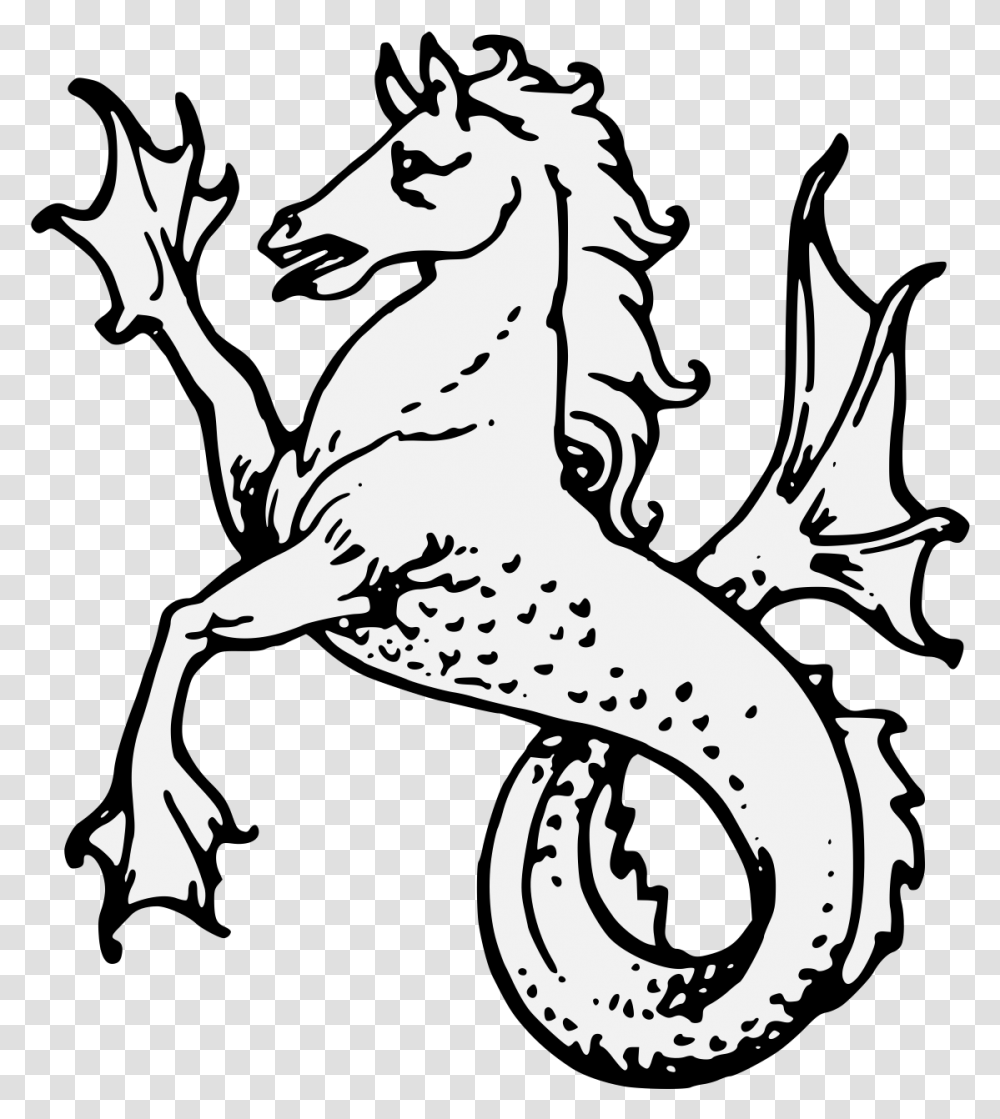 Heraldic Seahorse, Dragon, Stencil, Mammal, Animal Transparent Png