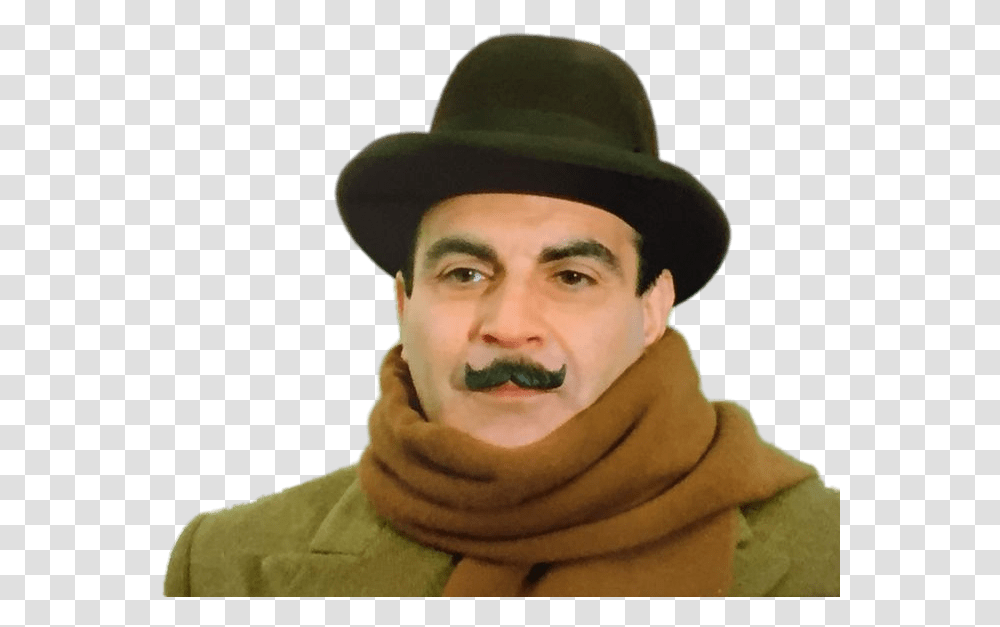 Hercule Poirot David Suchet With Scarf, Hat, Person, Face Transparent Png