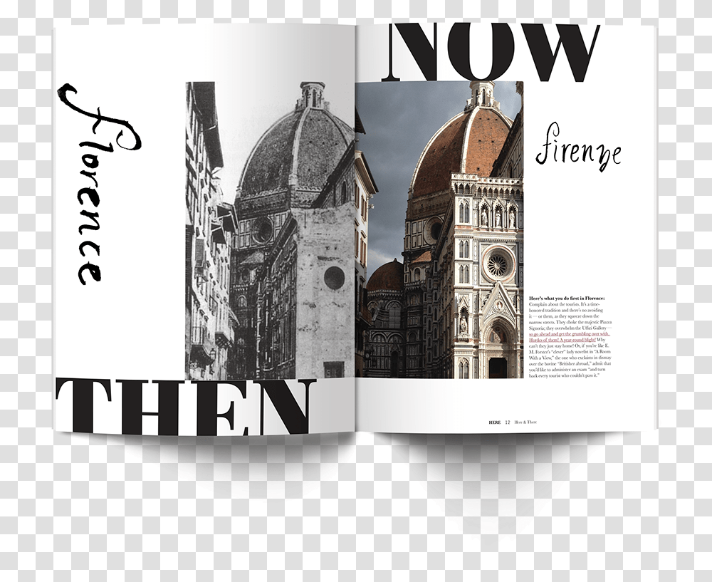 Here And There Is A Two Sided Magazine Highlighting Florence Cathedral, Architecture, Building, Dome, Poster Transparent Png