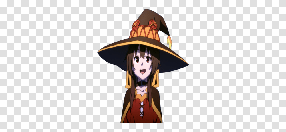 Here Is The Smug Anime You Ordered Konosuba Megumin Anime With The Witch, Clothing, Apparel, Hat, Book Transparent Png