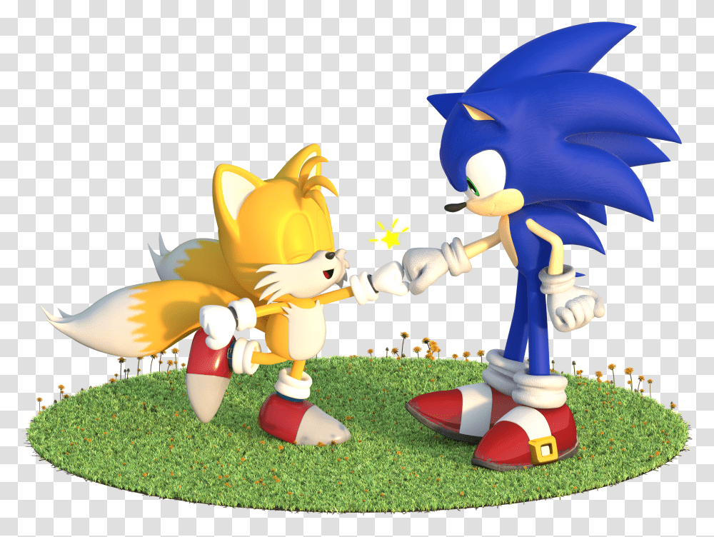 Here's A Cute Fist Bump Between Sonic And Classic Tails Sonic And Tails Fist Bump Transparent Png