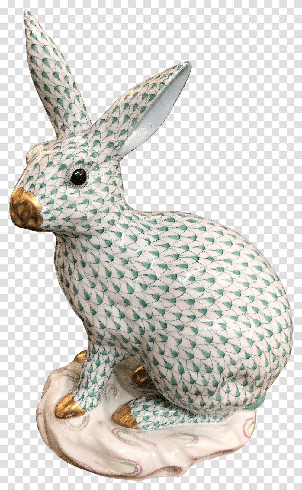 Herend Rabbit Large Green Fishnet Figurine Transparent Png