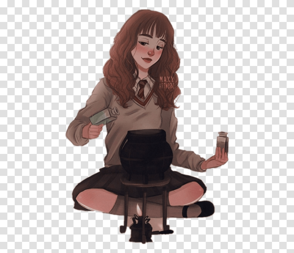 Hermionegranger Hermione Granger Potion Draw Sticker Hermione Granger Drawing Cartoon, Person, Chair, Furniture Transparent Png