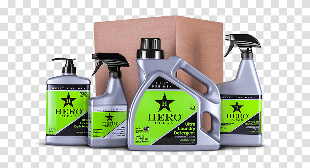 Hero Clean Cleaning Products Built For Men, Bottle, Label, Cosmetics Transparent Png