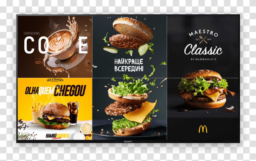 Hero Image Mcdonald's Menu Digital Signage, Burger, Food, Bread, Advertisement Transparent Png