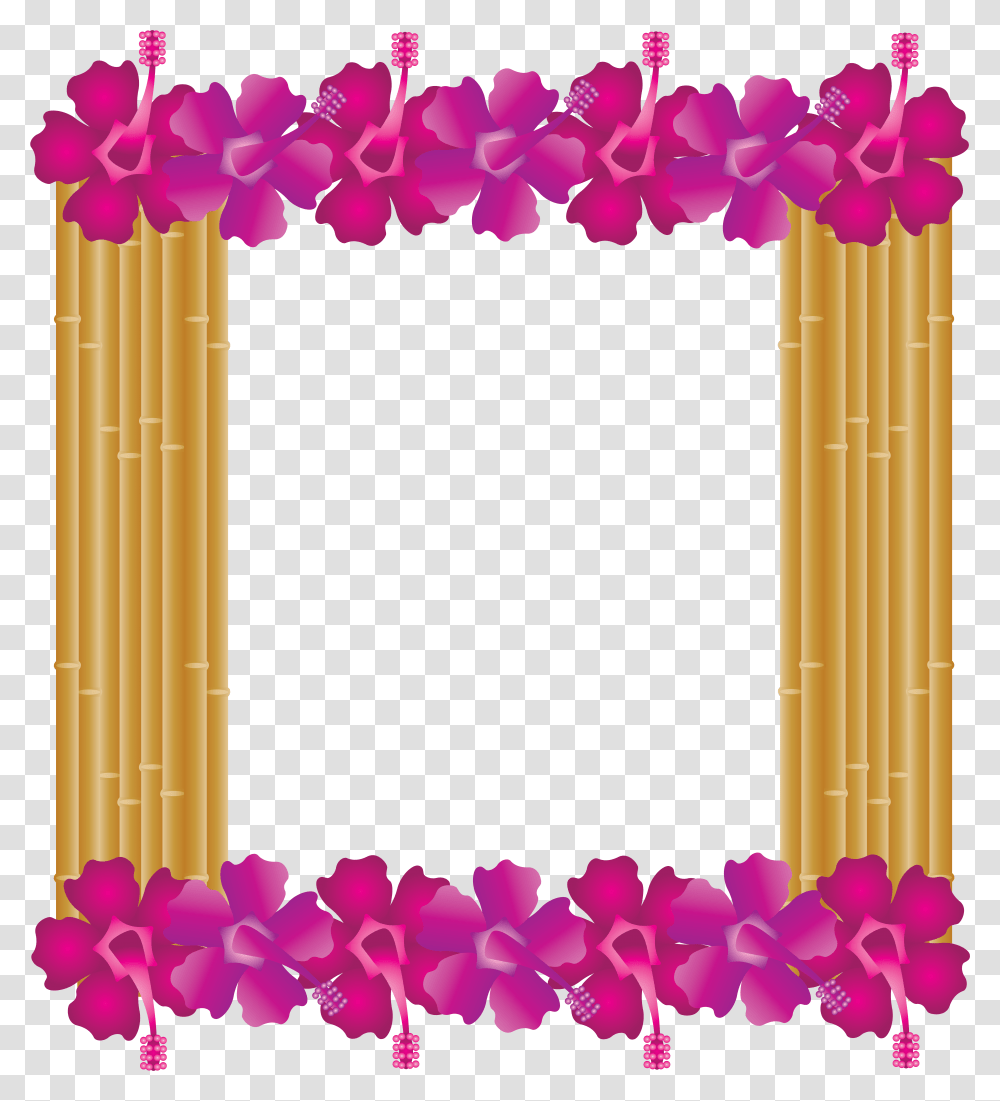 Hibiscus Frame Bamboo Frame Hawaiian Tropical Clip Art, Plant, Purple, Flower, Petal Transparent Png