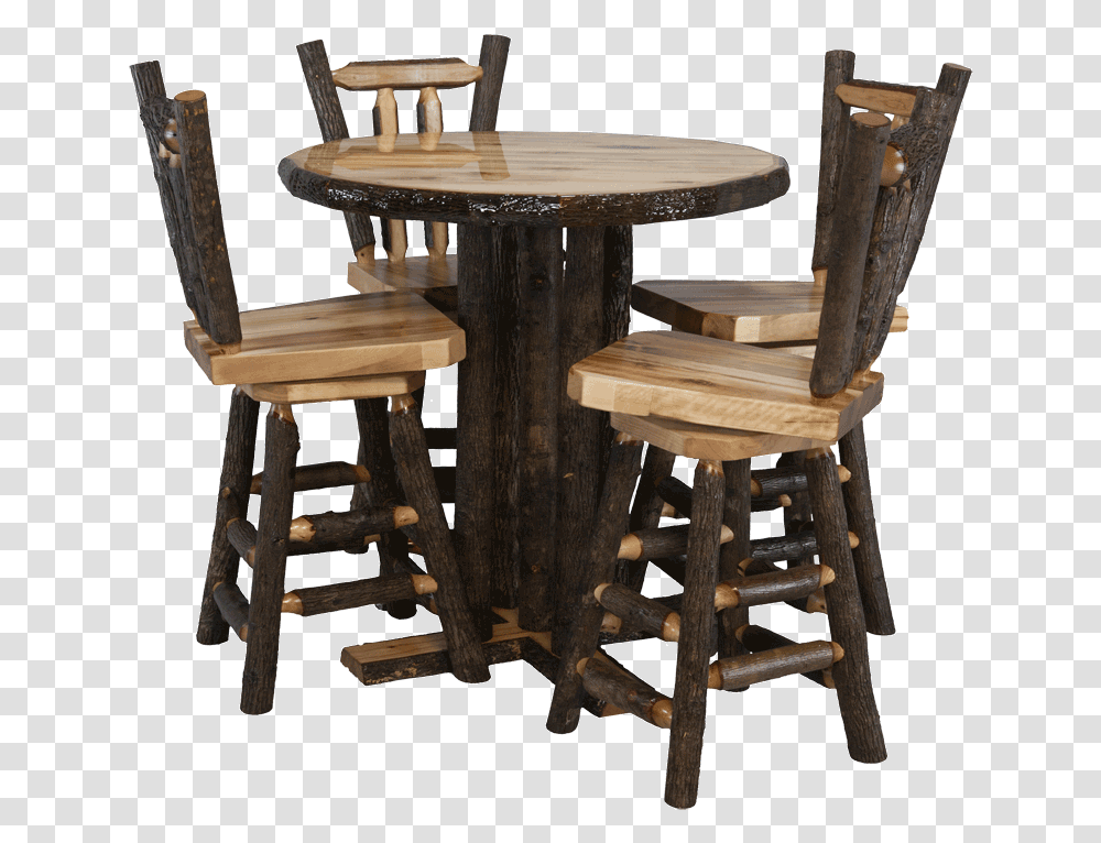 Hickory Log Pub Table And V Back Bar Stools Chair, Furniture, Dining Table, Wood, Tabletop Transparent Png