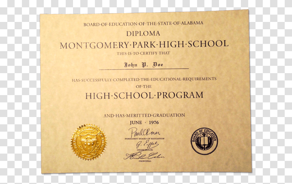 High School Diploma 1920s, Document Transparent Png