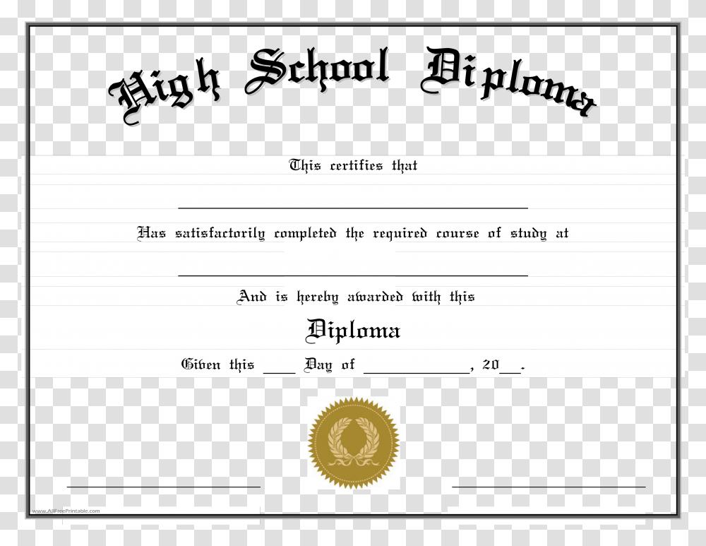 High School Diploma Template Magnificent Homeschool Sample Blank High School Diplomas, Document, Label Transparent Png