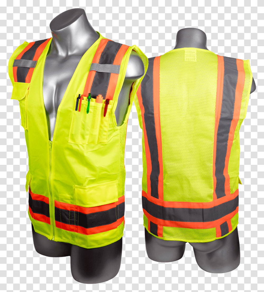High Visibility Yellow Safety Surveyor Vest Vest, Apparel, Lifejacket, Coat Transparent Png