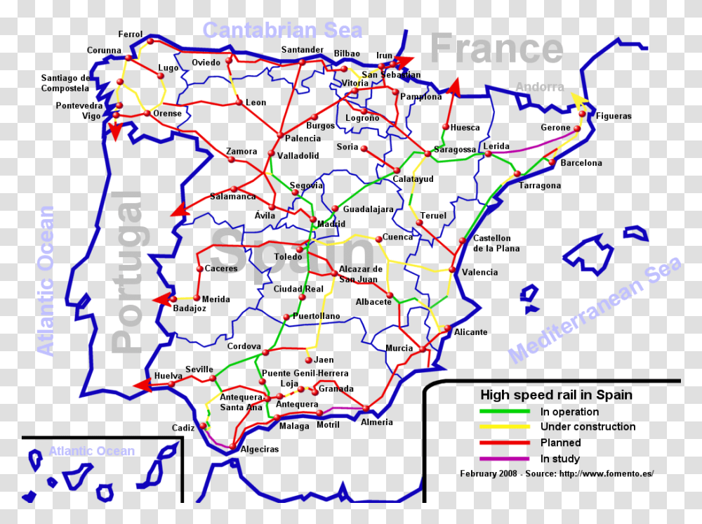 Highspeedspain Spain Rail Network, Map, Diagram, Plot, Atlas Transparent Png
