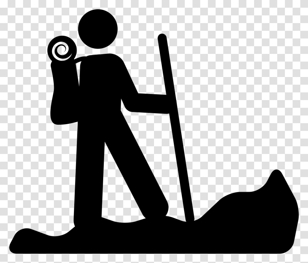 Hiking Person Silhouette With A Stick Hiking Icon, Human, Cleaning, Curling, Sport Transparent Png
