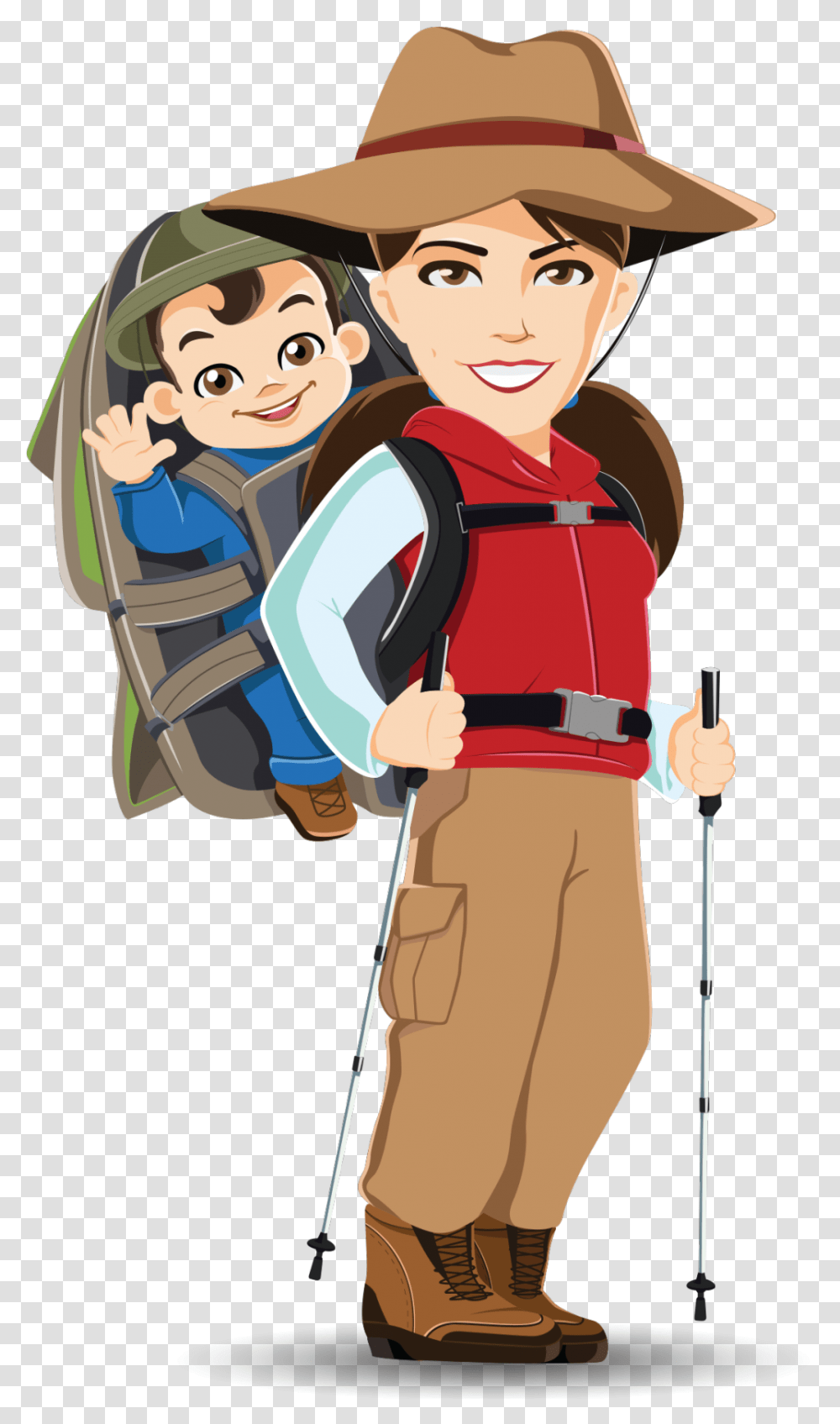 Hiking With Baby Cartoon Appalachian Female Hiker Clip Art, Person, Hat, Costume, Crowd Transparent Png