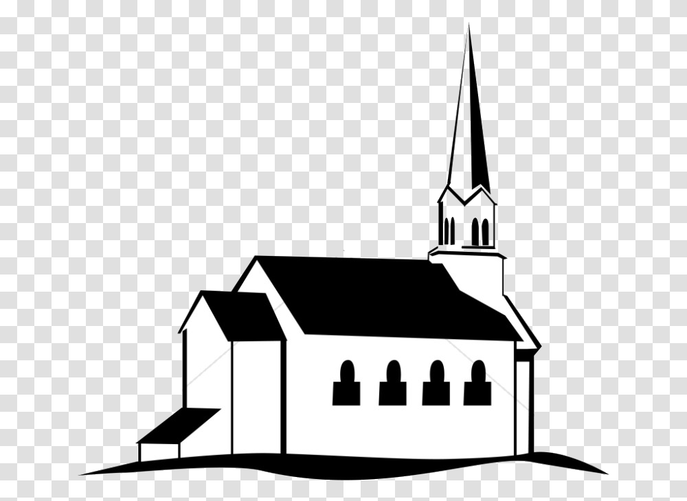 Hill Black And White Church On Clipart Black And White Church, Building, Spire, Tower, Architecture Transparent Png